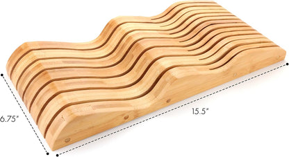 Bamboo Knife Block Holder, In-Drawer Knife Drawer Organizer,Knife Block without Knives, Fit for 7 Knives, Perfect for Home and Chefs, Gift for Any Occasion and Housewarming