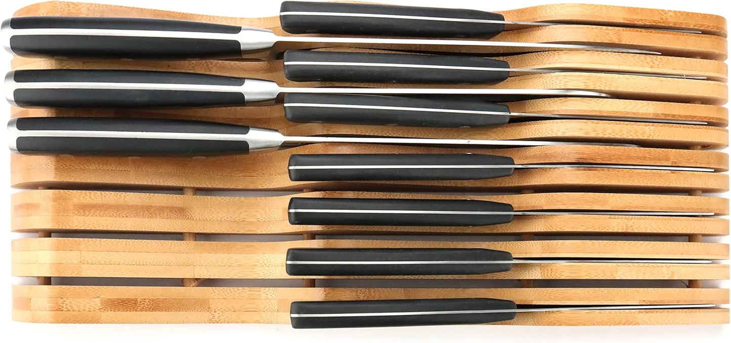 Bamboo Knife Block Holder, In-Drawer Knife Drawer Organizer,Knife Block without Knives, Fit for 7 Knives, Perfect for Home and Chefs, Gift for Any Occasion and Housewarming