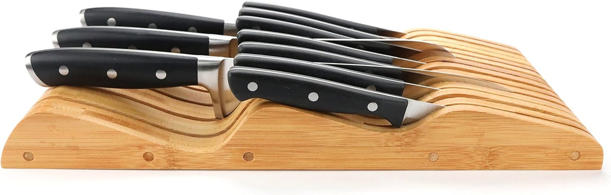 Bamboo Knife Block Holder, In-Drawer Knife Drawer Organizer,Knife Block without Knives, Fit for 7 Knives, Perfect for Home and Chefs, Gift for Any Occasion and Housewarming