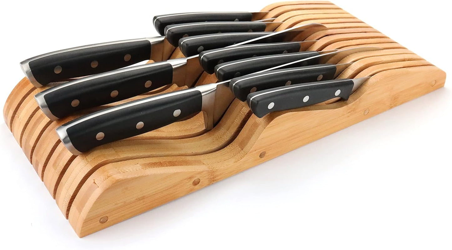 Bamboo Knife Block Holder, In-Drawer Knife Drawer Organizer,Knife Block without Knives, Fit for 7 Knives, Perfect for Home and Chefs, Gift for Any Occasion and Housewarming