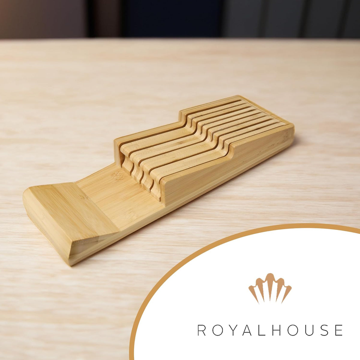 Bamboo Knife Block Holder, In-Drawer Knife Drawer Organizer,Knife Block without Knives, Fit for 7 Knives, Perfect for Home and Chefs, Gift for Any Occasion and Housewarming