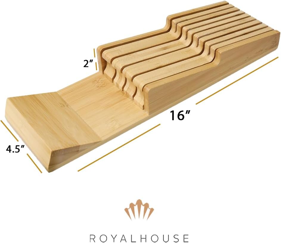 Bamboo Knife Block Holder, In-Drawer Knife Drawer Organizer,Knife Block without Knives, Fit for 7 Knives, Perfect for Home and Chefs, Gift for Any Occasion and Housewarming