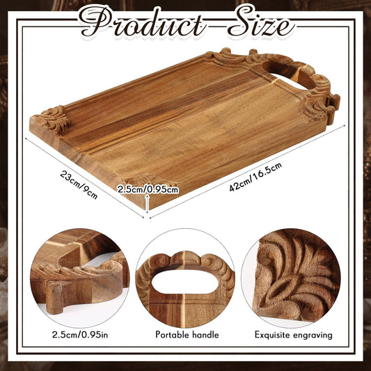 16.5 x 9 in Baroque Decorative Cutting Boards for Kitchen, Hand Carved Acacia Wood Square Chopping Serving Tray, Vintage Rustic Board for Dining Table Outdoor Decor