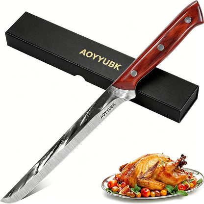 8" Carving Knife - Professional Brisket Slicing Knife for BBQ, Turkey, Ham, Roast Beef | High Carbon Stainless Steel, Straight Edge | Rosewood Handle | Protective Sheath & Gift Box Included