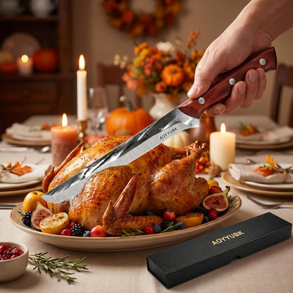 8" Carving Knife - Professional Brisket Slicing Knife for BBQ, Turkey, Ham, Roast Beef | High Carbon Stainless Steel, Straight Edge | Rosewood Handle | Protective Sheath & Gift Box Included