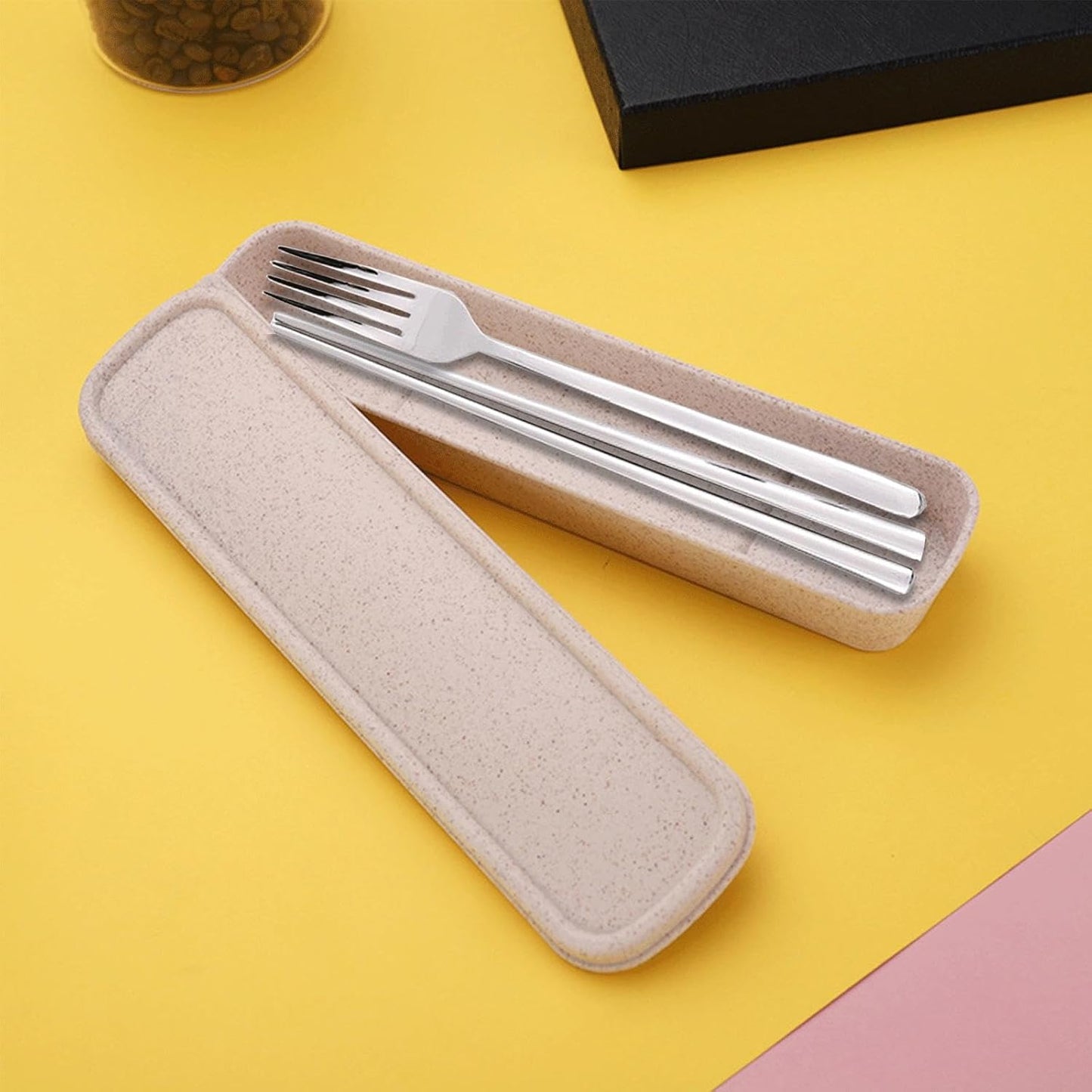 2Pcs Simple Utensil Holder with Lid, Portable Flatware Box Travel Tableware Storage Case, Simple Tableware Storage Box Case for Cutlery Kit (White、Black)