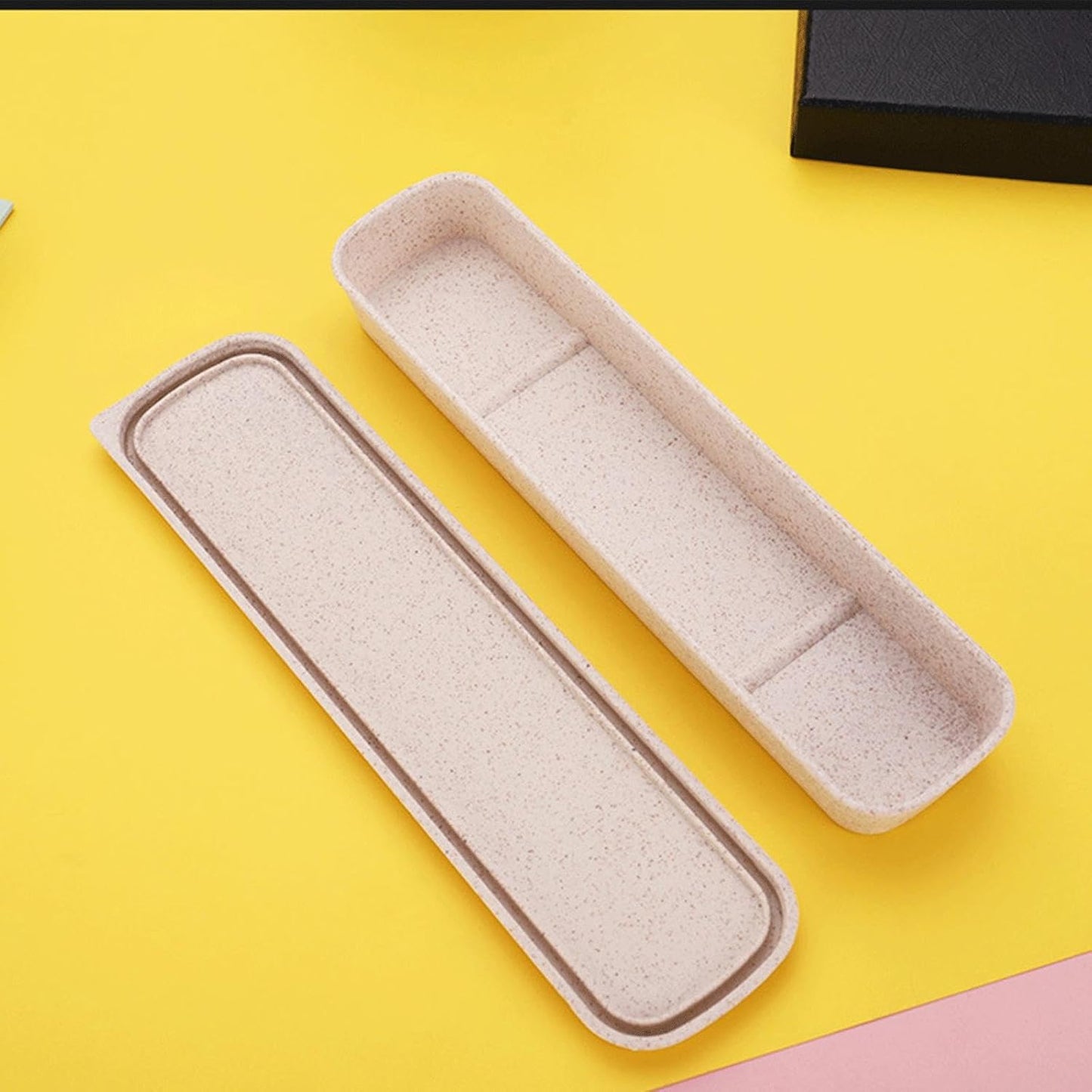 2Pcs Simple Utensil Holder with Lid, Portable Flatware Box Travel Tableware Storage Case, Simple Tableware Storage Box Case for Cutlery Kit (White、Black)