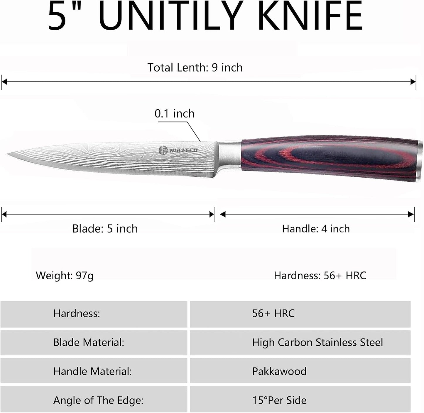 Utility Knife, 5 Inch Chef Knife, Ultra Sharp Kitchen Knife with High Carbon Stainless Steel Blade, Multipurpose Kitchen Knife with Ergonomic Pakkawood Handle and Gift Box