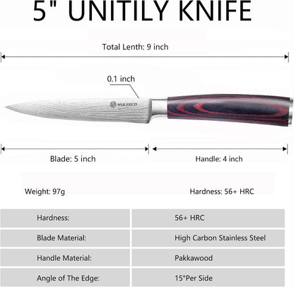 Utility Knife, 5 Inch Chef Knife, Ultra Sharp Kitchen Knife with High Carbon Stainless Steel Blade, Multipurpose Kitchen Knife with Ergonomic Pakkawood Handle and Gift Box