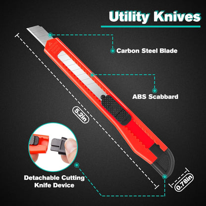 24Pack Box Cutters (9MM Wide Blade Cutter) Utility Knife Box Cutter Retractable, Compact, Extended Use for Heavy Duty Office, Home, Arts Crafts, Hobby(Mix)