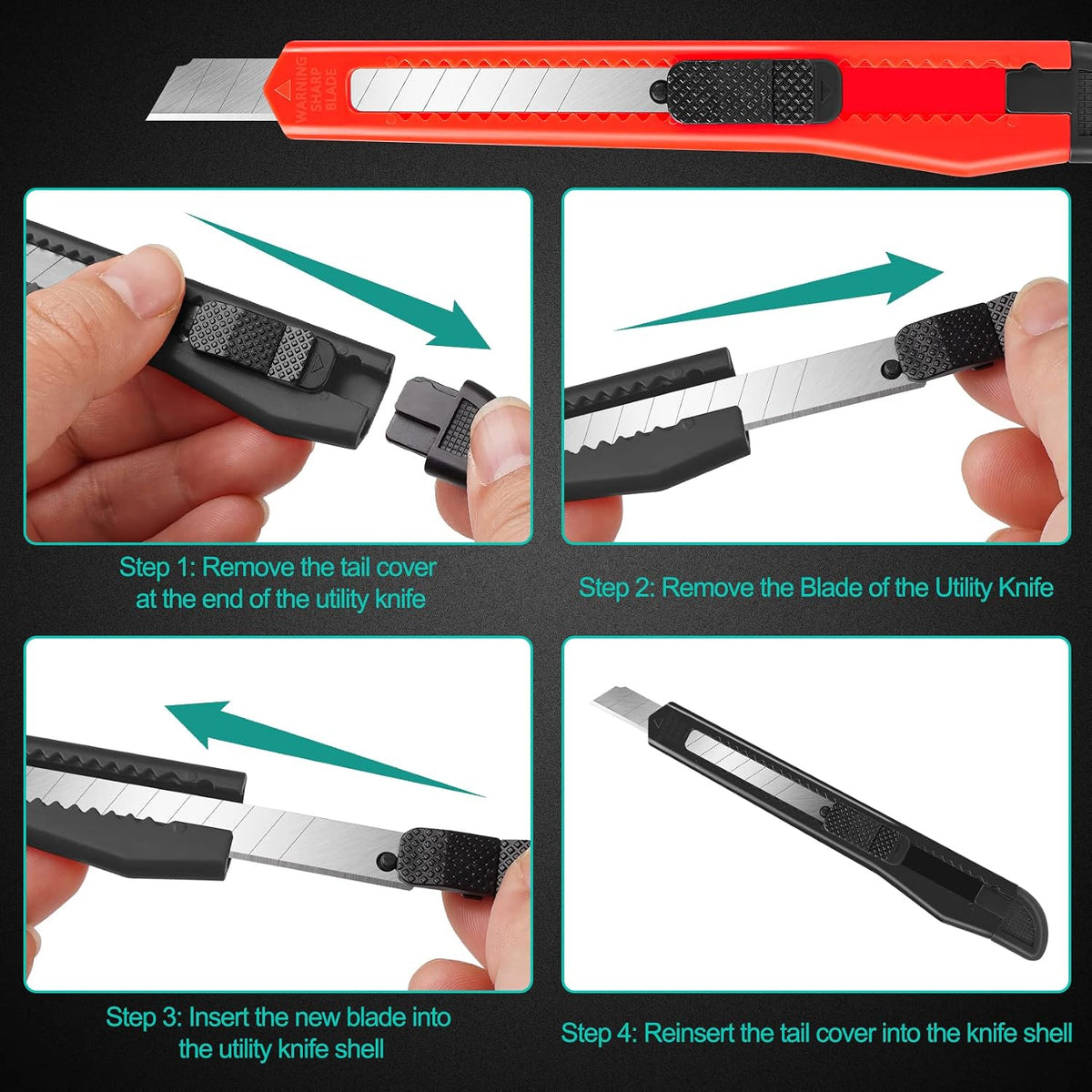 24Pack Box Cutters (9MM Wide Blade Cutter) Utility Knife Box Cutter Retractable, Compact, Extended Use for Heavy Duty Office, Home, Arts Crafts, Hobby(Mix)