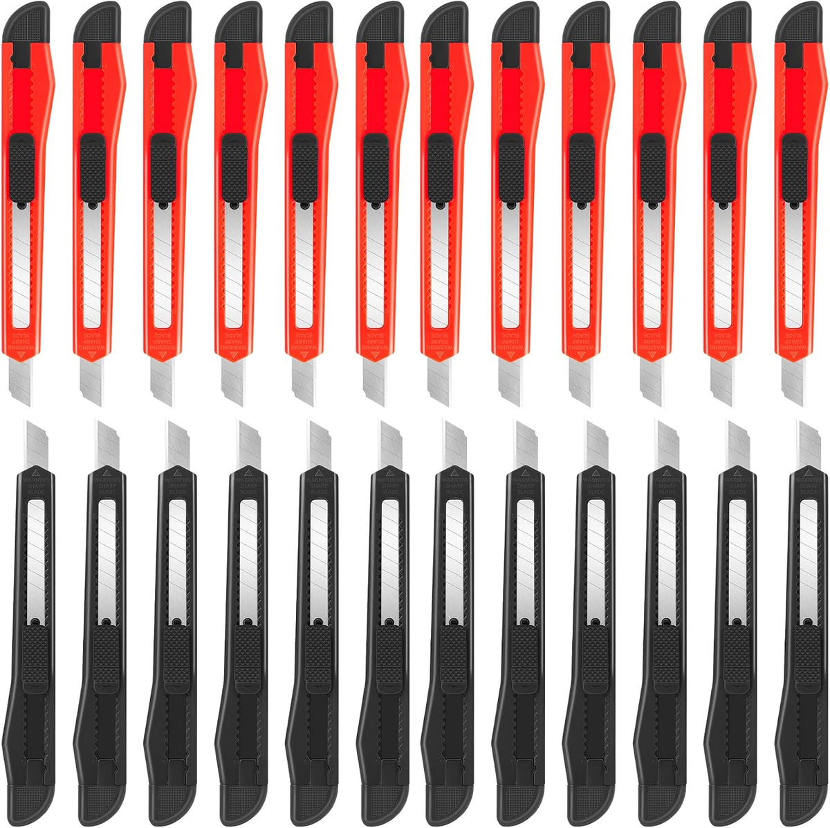 24Pack Box Cutters (9MM Wide Blade Cutter) Utility Knife Box Cutter Retractable, Compact, Extended Use for Heavy Duty Office, Home, Arts Crafts, Hobby(Mix)