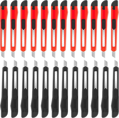 24Pack Box Cutters (9MM Wide Blade Cutter) Utility Knife Box Cutter Retractable, Compact, Extended Use for Heavy Duty Office, Home, Arts Crafts, Hobby(Mix)