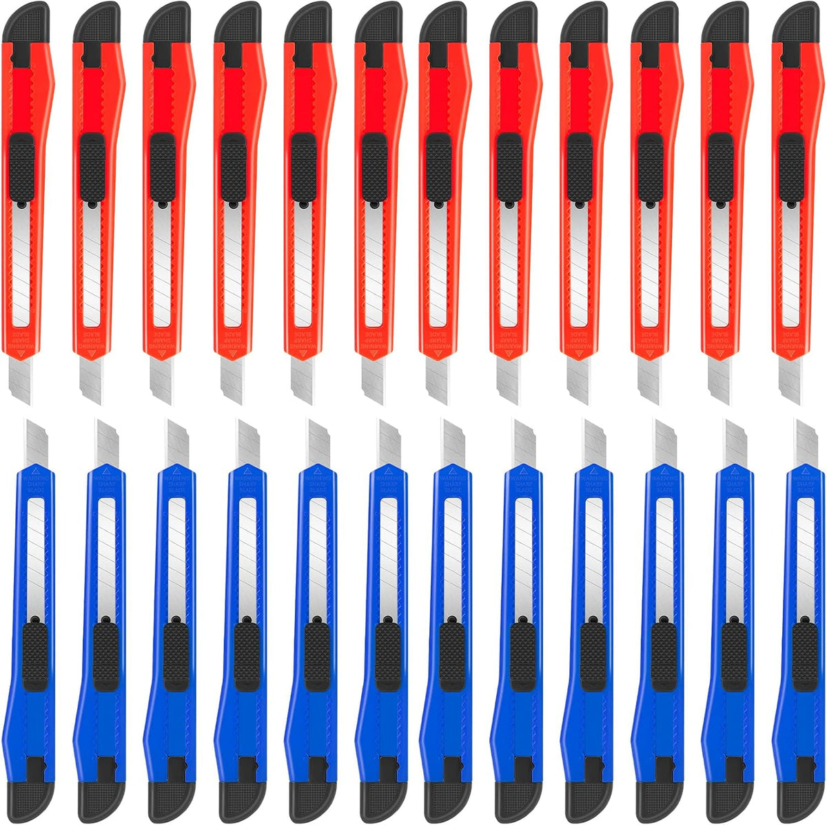 24Pack Box Cutters (9MM Wide Blade Cutter) Utility Knife Box Cutter Retractable, Compact, Extended Use for Heavy Duty Office, Home, Arts Crafts, Hobby(Mix)