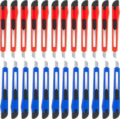 24Pack Box Cutters (9MM Wide Blade Cutter) Utility Knife Box Cutter Retractable, Compact, Extended Use for Heavy Duty Office, Home, Arts Crafts, Hobby(Mix)
