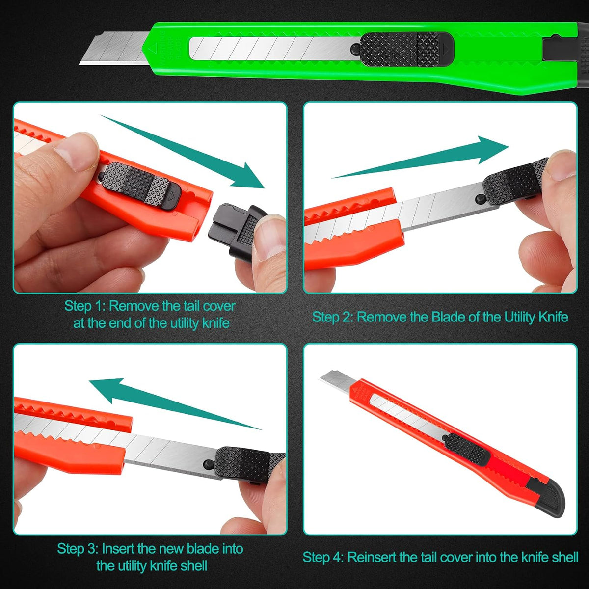 24Pack Box Cutters (9MM Wide Blade Cutter) Utility Knife Box Cutter Retractable, Compact, Extended Use for Heavy Duty Office, Home, Arts Crafts, Hobby(Mix)