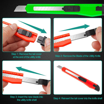 24Pack Box Cutters (9MM Wide Blade Cutter) Utility Knife Box Cutter Retractable, Compact, Extended Use for Heavy Duty Office, Home, Arts Crafts, Hobby(Mix)