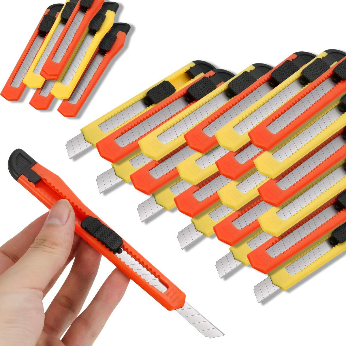 24Pack Box Cutters (9MM Wide Blade Cutter) Utility Knife Box Cutter Retractable, Compact, Extended Use for Heavy Duty Office, Home, Arts Crafts, Hobby(Mix)