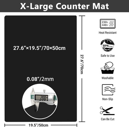 35.6x23.5 Inch Extra Large Silicone Mats for Kitchen Counter, 2MM Thick Heat Resistant Coffee Mat Bar Mat, Glass Top Stove Cover Countertop Protector for Air Fryer, Baking, Crafts, Black