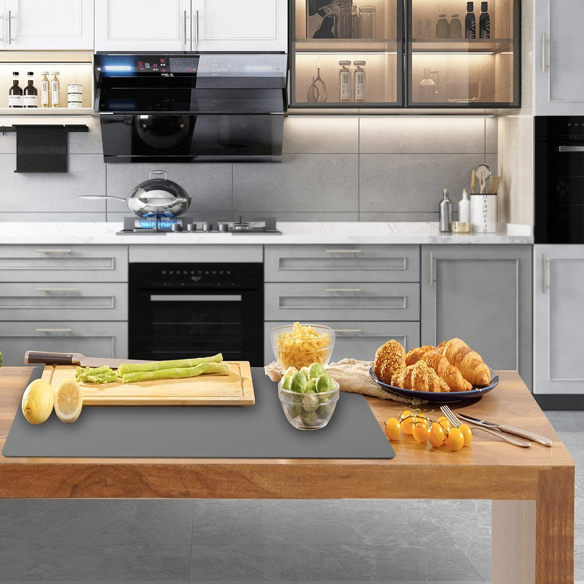 35.6x23.5 Inch Extra Large Silicone Mats for Kitchen Counter, 2MM Thick Heat Resistant Coffee Mat Bar Mat, Glass Top Stove Cover Countertop Protector for Air Fryer, Baking, Crafts, Black