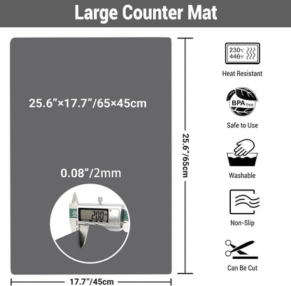 35.6x23.5 Inch Extra Large Silicone Mats for Kitchen Counter, 2MM Thick Heat Resistant Coffee Mat Bar Mat, Glass Top Stove Cover Countertop Protector for Air Fryer, Baking, Crafts, Black