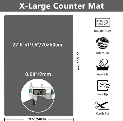 35.6x23.5 Inch Extra Large Silicone Mats for Kitchen Counter, 2MM Thick Heat Resistant Coffee Mat Bar Mat, Glass Top Stove Cover Countertop Protector for Air Fryer, Baking, Crafts, Black