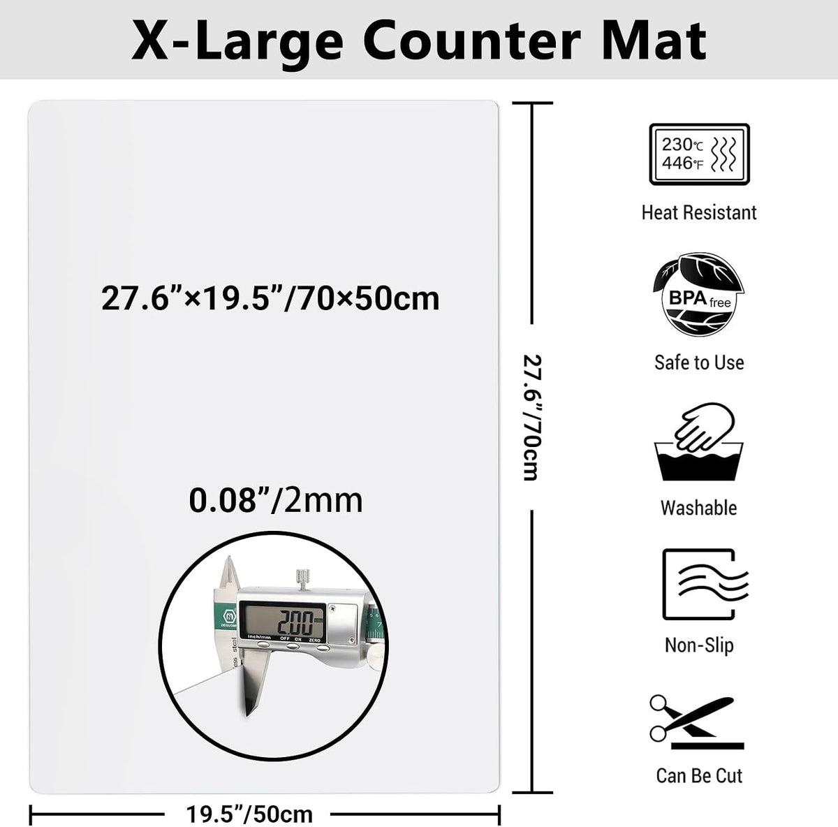 35.6x23.5 Inch Extra Large Silicone Mats for Kitchen Counter, 2MM Thick Heat Resistant Coffee Mat Bar Mat, Glass Top Stove Cover Countertop Protector for Air Fryer, Baking, Crafts, Black