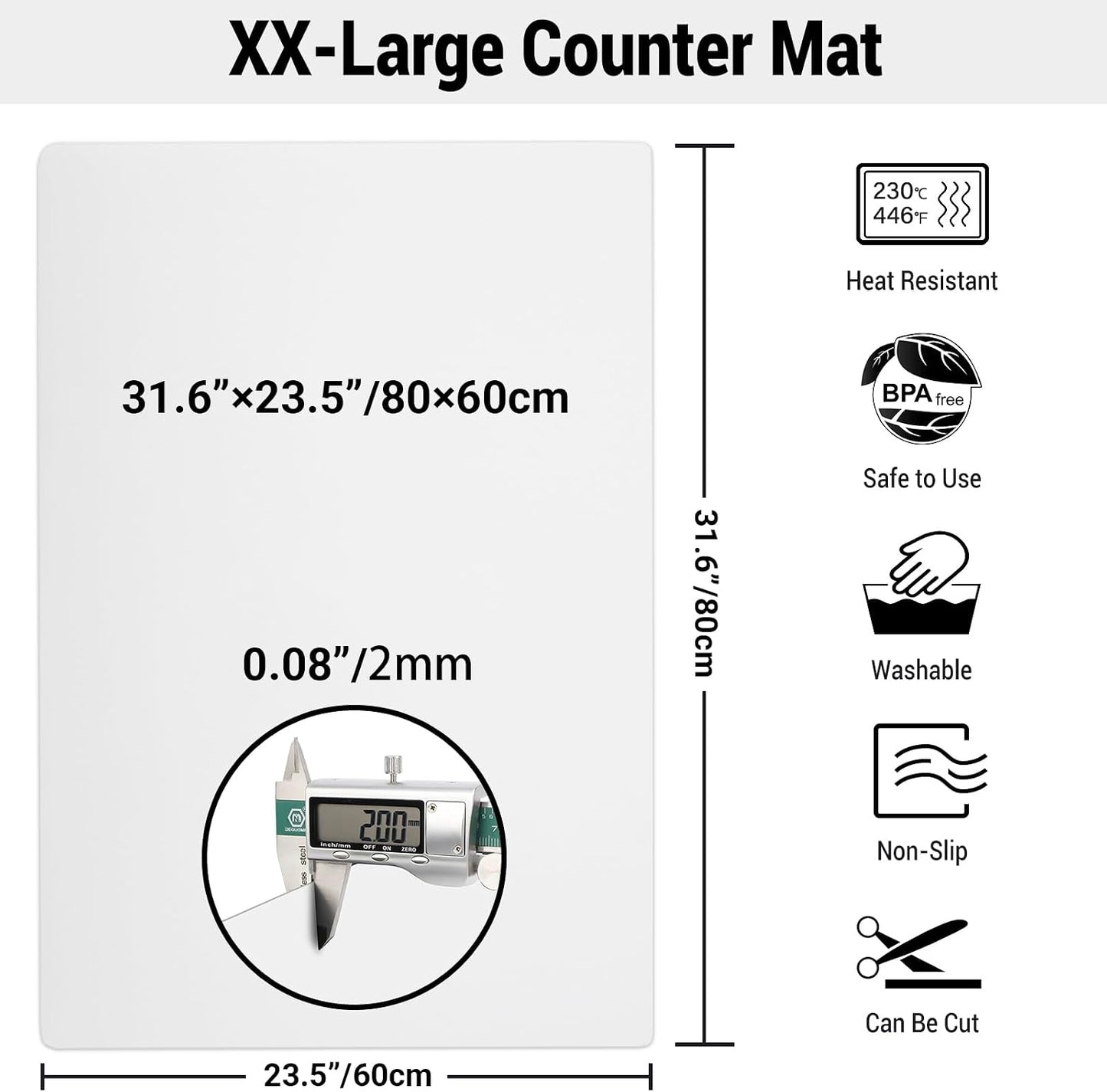 35.6x23.5 Inch Extra Large Silicone Mats for Kitchen Counter, 2MM Thick Heat Resistant Coffee Mat Bar Mat, Glass Top Stove Cover Countertop Protector for Air Fryer, Baking, Crafts, Black