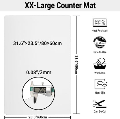 35.6x23.5 Inch Extra Large Silicone Mats for Kitchen Counter, 2MM Thick Heat Resistant Coffee Mat Bar Mat, Glass Top Stove Cover Countertop Protector for Air Fryer, Baking, Crafts, Black