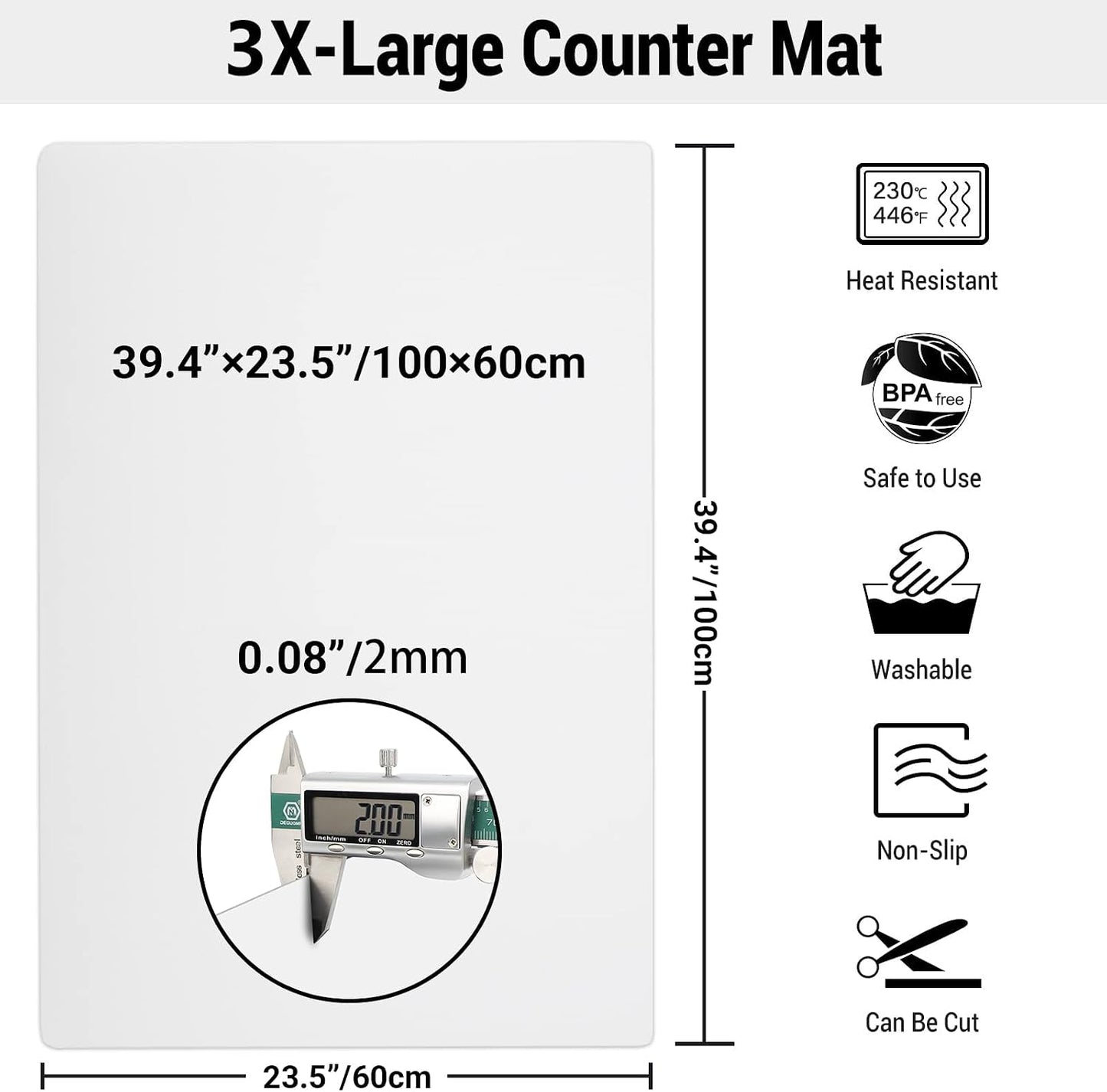 35.6x23.5 Inch Extra Large Silicone Mats for Kitchen Counter, 2MM Thick Heat Resistant Coffee Mat Bar Mat, Glass Top Stove Cover Countertop Protector for Air Fryer, Baking, Crafts, Black