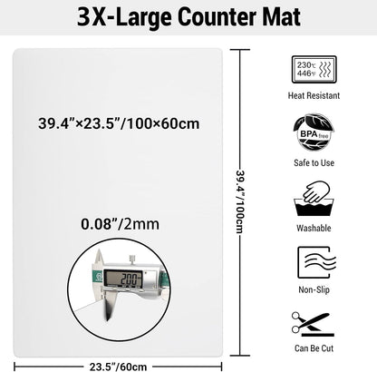 35.6x23.5 Inch Extra Large Silicone Mats for Kitchen Counter, 2MM Thick Heat Resistant Coffee Mat Bar Mat, Glass Top Stove Cover Countertop Protector for Air Fryer, Baking, Crafts, Black