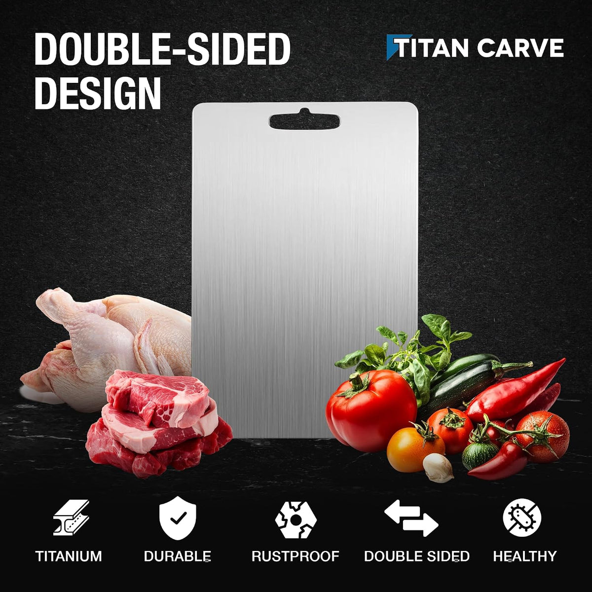 Titan Carve Titanium Cutting Board Double-Sided Metal Chopping Board