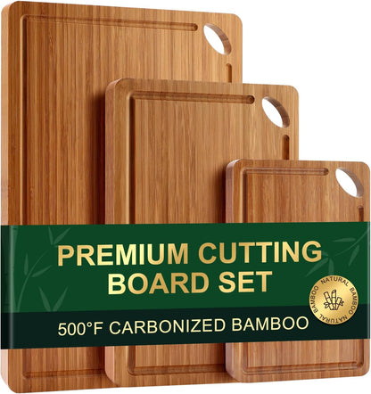 Bamboo Cutting Boards Set for Kitchen Non Toxic Solid Wood Chopping Board