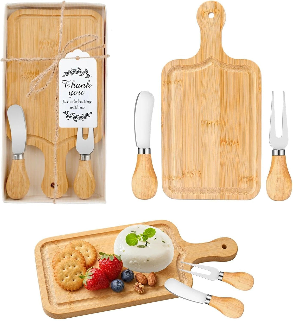 1 Set Baby Shower Prizes for Game Winners Mini Charcuterie Boards Set | Bamboo Bridal Shower Gifts for Guests, Wedding Favor Small Cheese Board Gift Set with Knives, Forks, Thank You Card &Gift Box