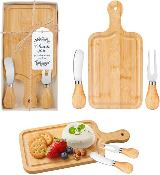 1 Set Baby Shower Prizes for Game Winners Mini Charcuterie Boards Set | Bamboo Bridal Shower Gifts for Guests, Wedding Favor Small Cheese Board Gift Set with Knives, Forks, Thank You Card &Gift Box