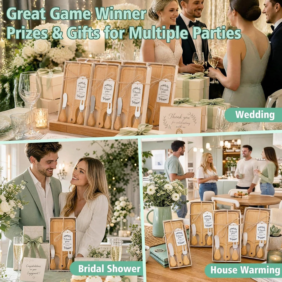 1 Set Baby Shower Prizes for Game Winners Mini Charcuterie Boards Set | Bamboo Bridal Shower Gifts for Guests, Wedding Favor Small Cheese Board Gift Set with Knives, Forks, Thank You Card &Gift Box