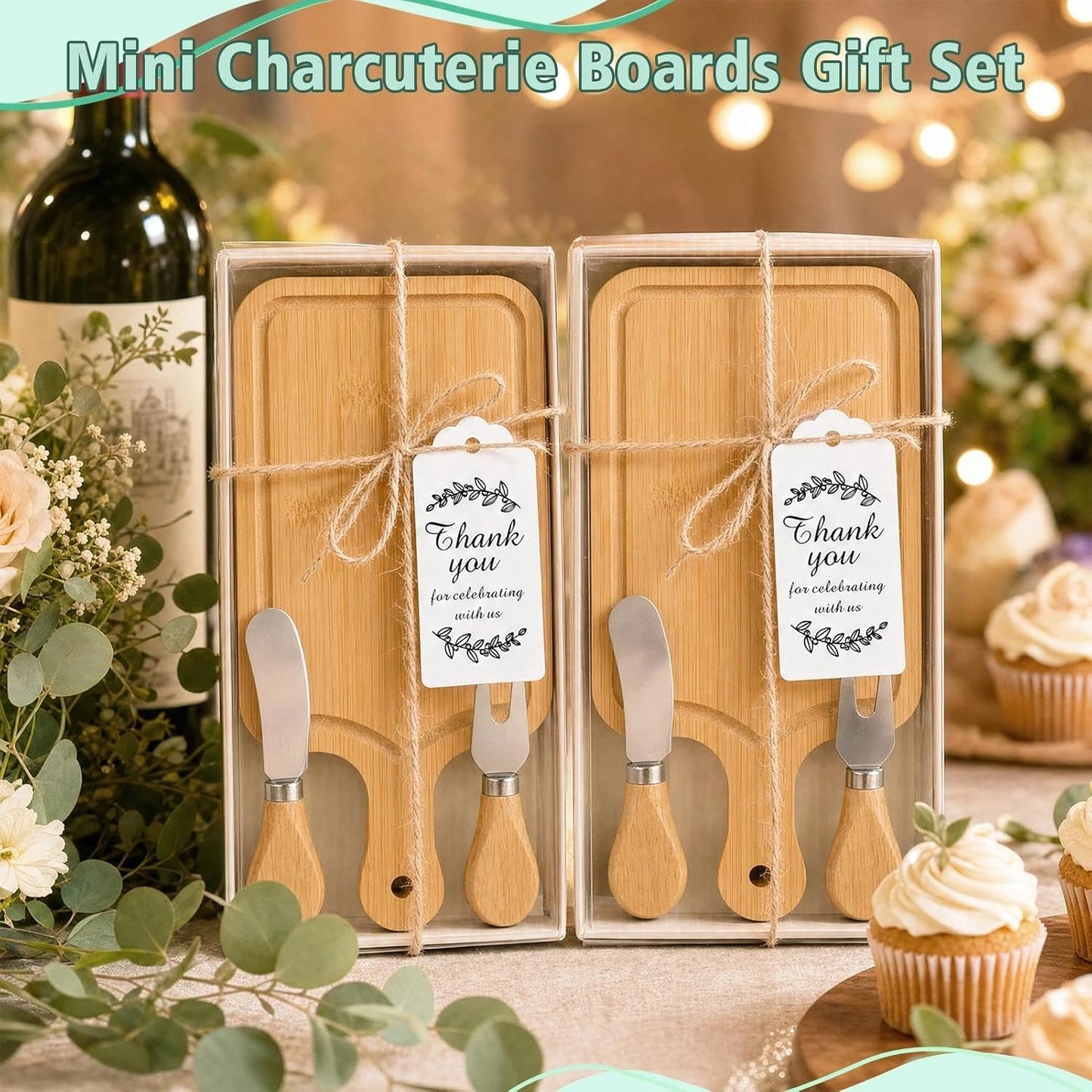 1 Set Baby Shower Prizes for Game Winners Mini Charcuterie Boards Set | Bamboo Bridal Shower Gifts for Guests, Wedding Favor Small Cheese Board Gift Set with Knives, Forks, Thank You Card &Gift Box