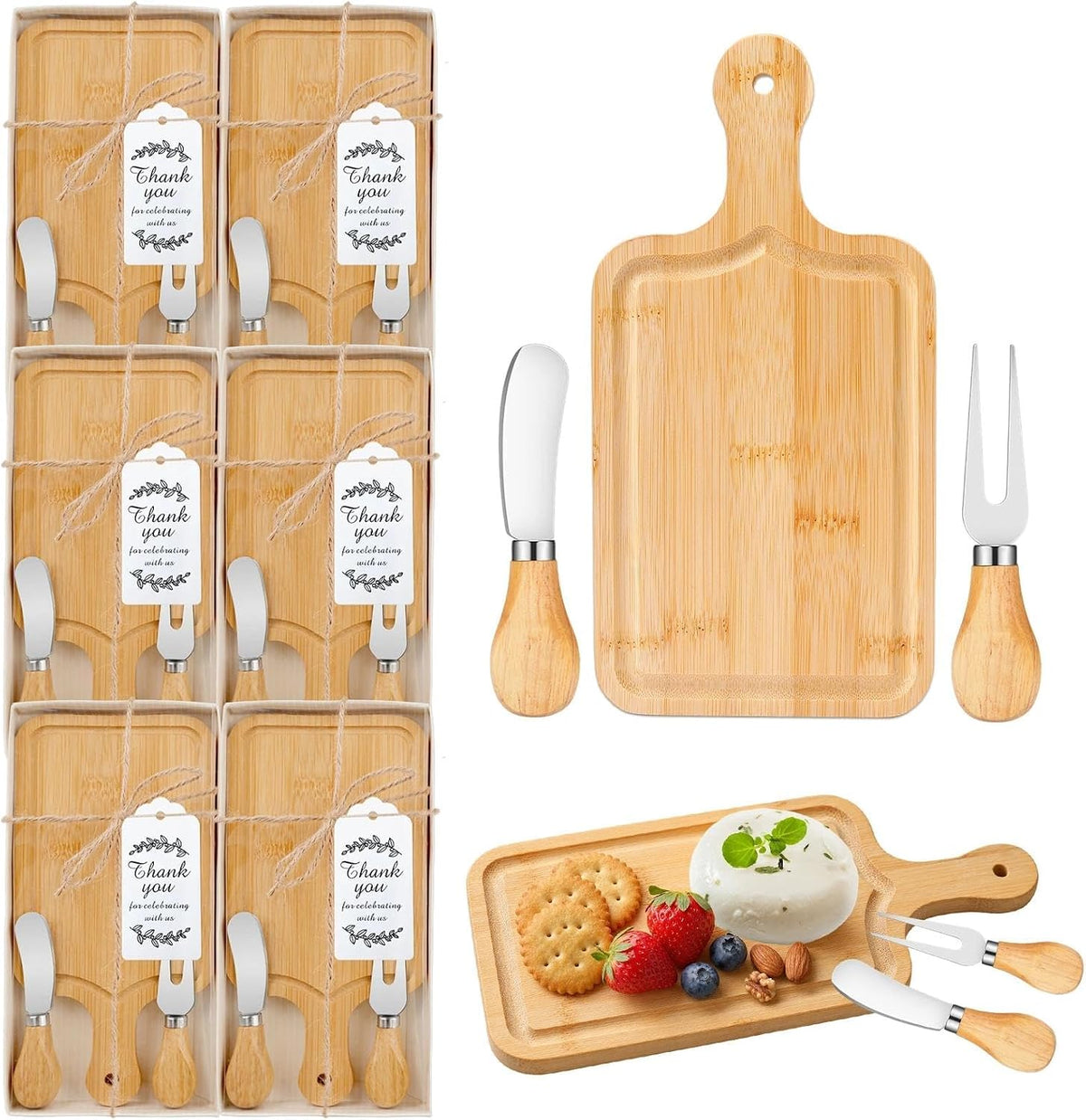 1 Set Baby Shower Prizes for Game Winners Mini Charcuterie Boards Set | Bamboo Bridal Shower Gifts for Guests, Wedding Favor Small Cheese Board Gift Set with Knives, Forks, Thank You Card &Gift Box