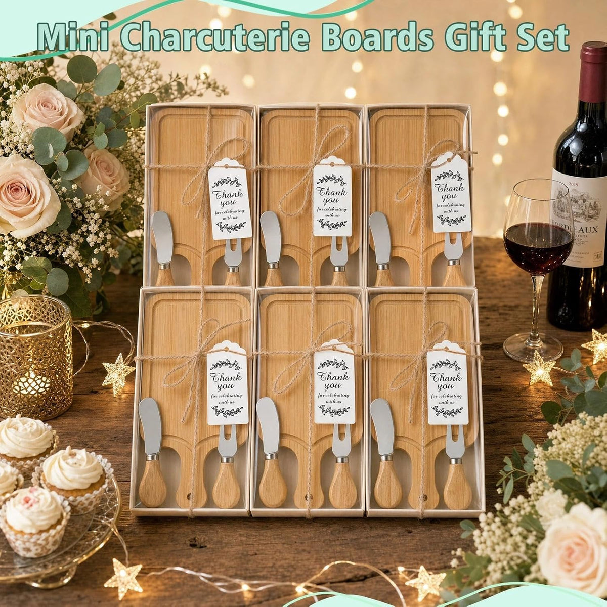1 Set Baby Shower Prizes for Game Winners Mini Charcuterie Boards Set | Bamboo Bridal Shower Gifts for Guests, Wedding Favor Small Cheese Board Gift Set with Knives, Forks, Thank You Card &Gift Box