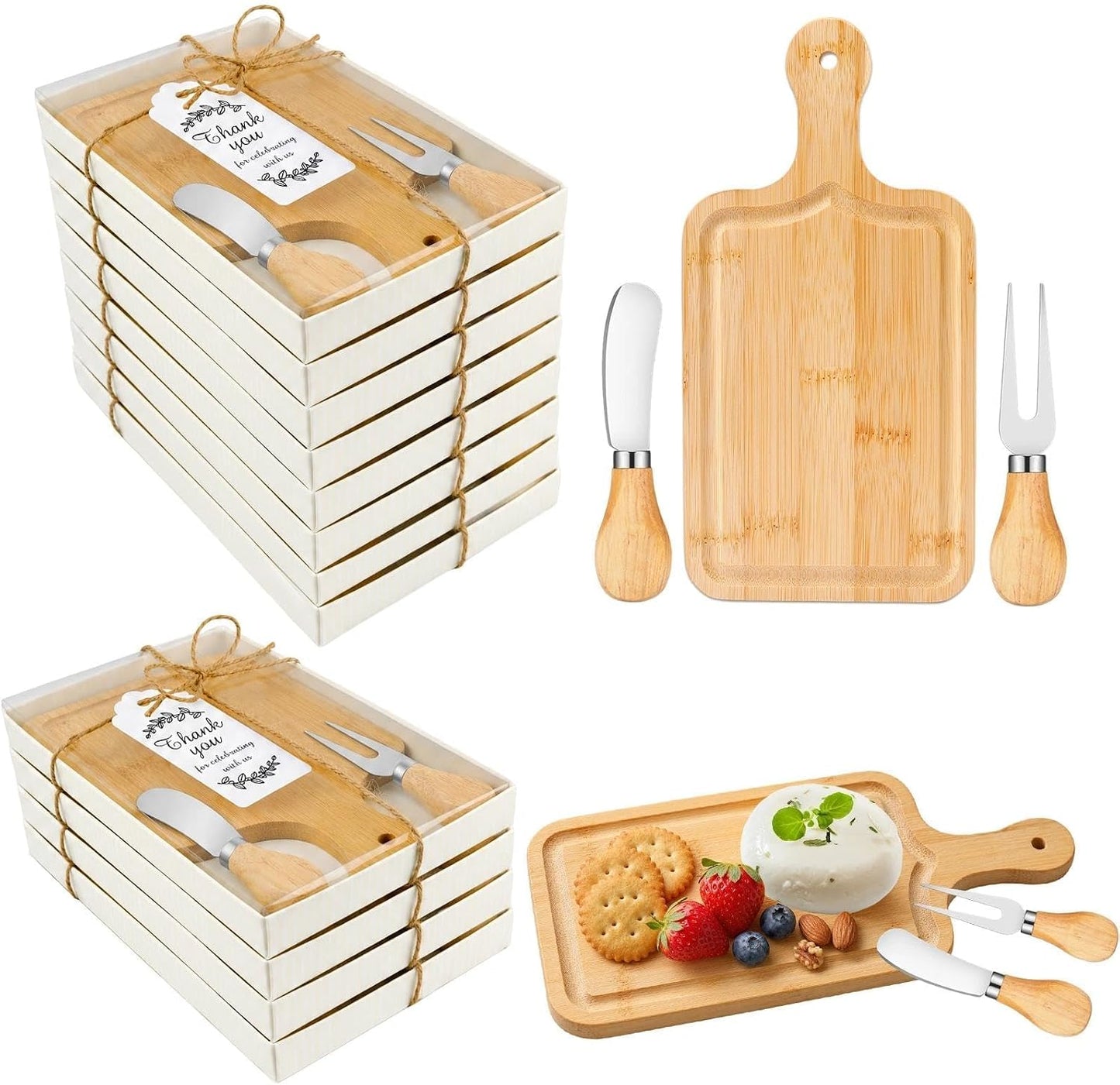 1 Set Baby Shower Prizes for Game Winners Mini Charcuterie Boards Set | Bamboo Bridal Shower Gifts for Guests, Wedding Favor Small Cheese Board Gift Set with Knives, Forks, Thank You Card &Gift Box