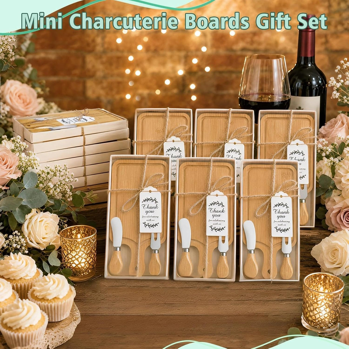 1 Set Baby Shower Prizes for Game Winners Mini Charcuterie Boards Set | Bamboo Bridal Shower Gifts for Guests, Wedding Favor Small Cheese Board Gift Set with Knives, Forks, Thank You Card &Gift Box