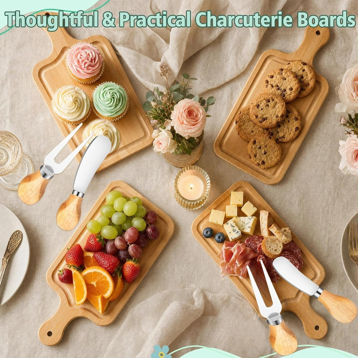 1 Set Baby Shower Prizes for Game Winners Mini Charcuterie Boards Set | Bamboo Bridal Shower Gifts for Guests, Wedding Favor Small Cheese Board Gift Set with Knives, Forks, Thank You Card &Gift Box