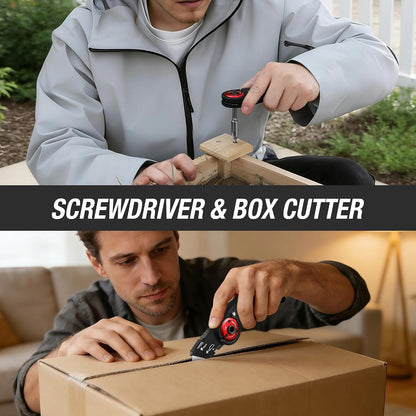 Folding Utility Knife, EDC Work Knife | 2-in-1 Multitool Knife with Ratcheting Screwdriver, Box Cutter Quick Blade Change, Extra 10 Bit Sets and SK5 Blades