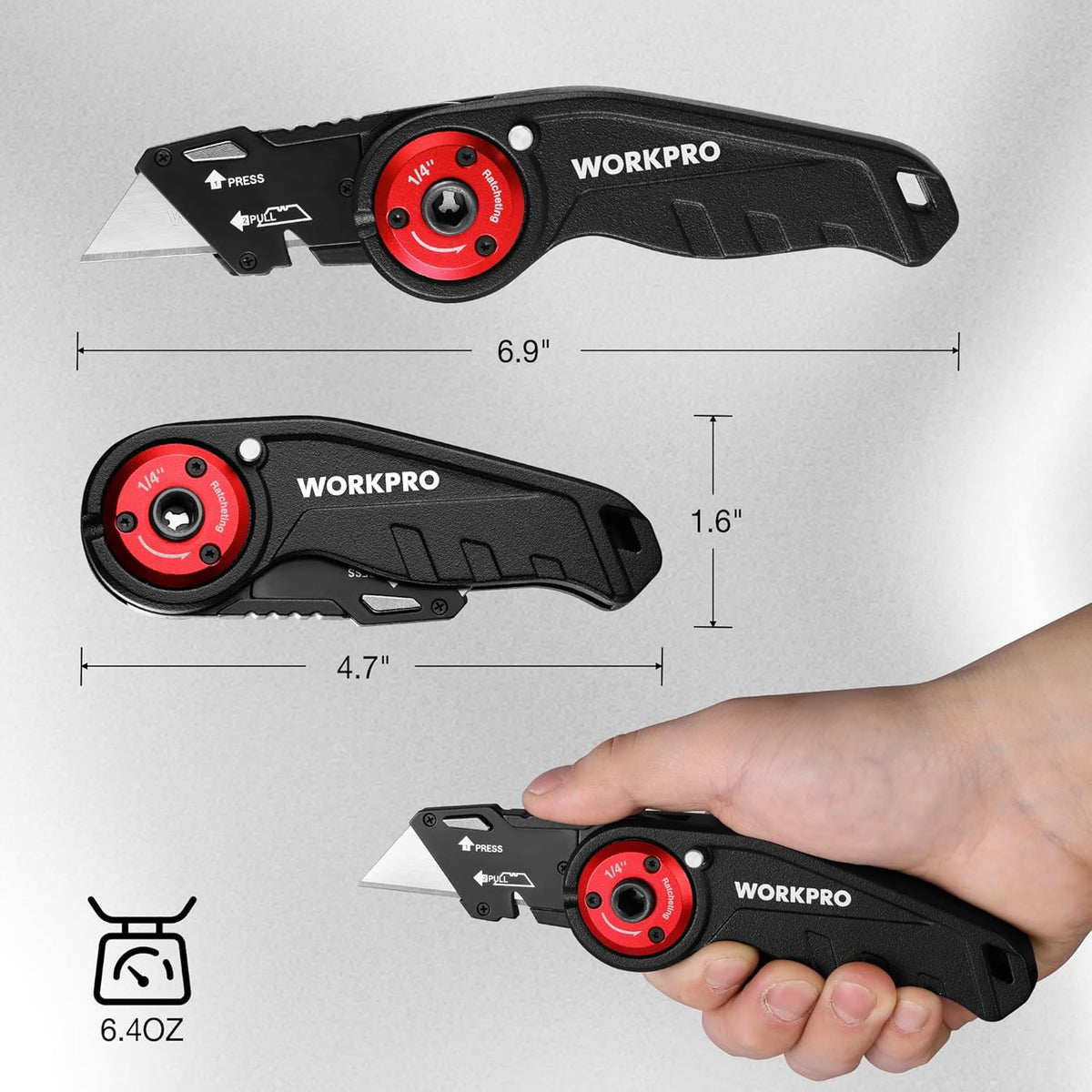Folding Utility Knife, EDC Work Knife | 2-in-1 Multitool Knife with Ratcheting Screwdriver, Box Cutter Quick Blade Change, Extra 10 Bit Sets and SK5 Blades