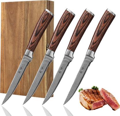 EDIB 4-Piece Damascus Knife Set – Professional Kitchen Knife Set, 67-Layer Genuine Damascus Steel, High Carbon Stainless Steel Core (VG10), Ergonomic Pakkawood Handles, In Elegant Gift Box