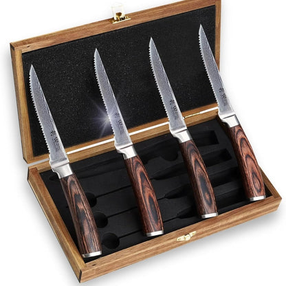 EDIB 4-Piece Damascus Knife Set – Professional Kitchen Knife Set, 67-Layer Genuine Damascus Steel, High Carbon Stainless Steel Core (VG10), Ergonomic Pakkawood Handles, In Elegant Gift Box