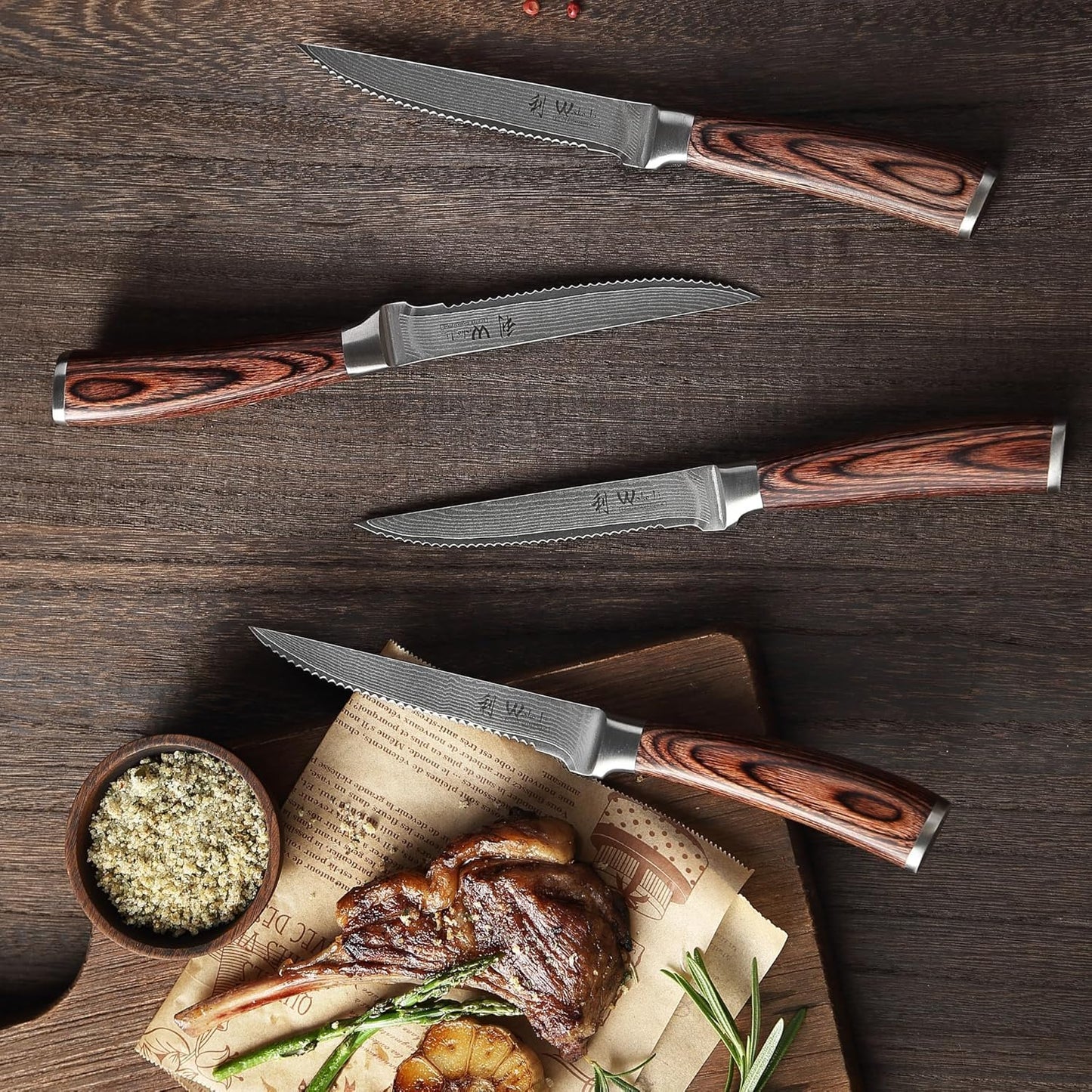 EDIB 4-Piece Damascus Knife Set – Professional Kitchen Knife Set, 67-Layer Genuine Damascus Steel, High Carbon Stainless Steel Core (VG10), Ergonomic Pakkawood Handles, In Elegant Gift Box