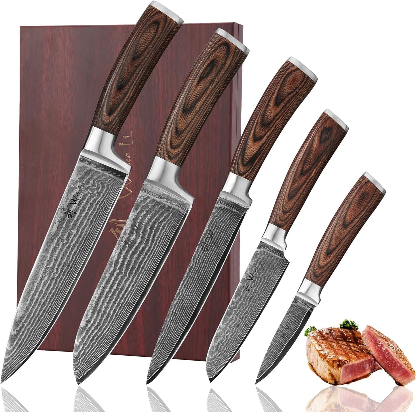 EDIB 4-Piece Damascus Knife Set – Professional Kitchen Knife Set, 67-Layer Genuine Damascus Steel, High Carbon Stainless Steel Core (VG10), Ergonomic Pakkawood Handles, In Elegant Gift Box