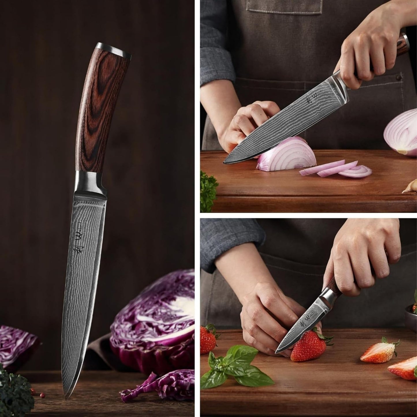 EDIB 4-Piece Damascus Knife Set – Professional Kitchen Knife Set, 67-Layer Genuine Damascus Steel, High Carbon Stainless Steel Core (VG10), Ergonomic Pakkawood Handles, In Elegant Gift Box