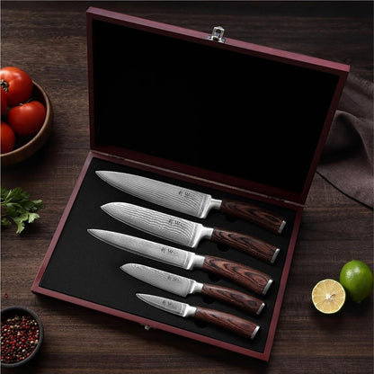 EDIB 4-Piece Damascus Knife Set – Professional Kitchen Knife Set, 67-Layer Genuine Damascus Steel, High Carbon Stainless Steel Core (VG10), Ergonomic Pakkawood Handles, In Elegant Gift Box